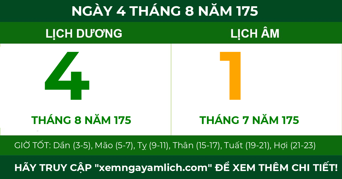 lịch âm ngày 4 tháng 8 năm 175