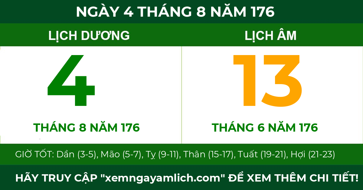 lịch âm ngày 4 tháng 8 năm 176