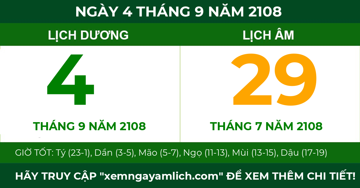 lịch âm ngày 4 tháng 9 năm 2108