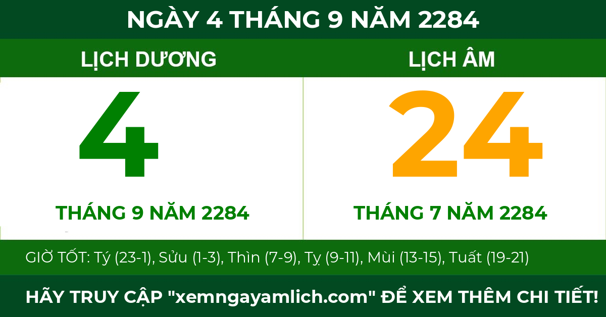 lịch âm ngày 4 tháng 9 năm 2284