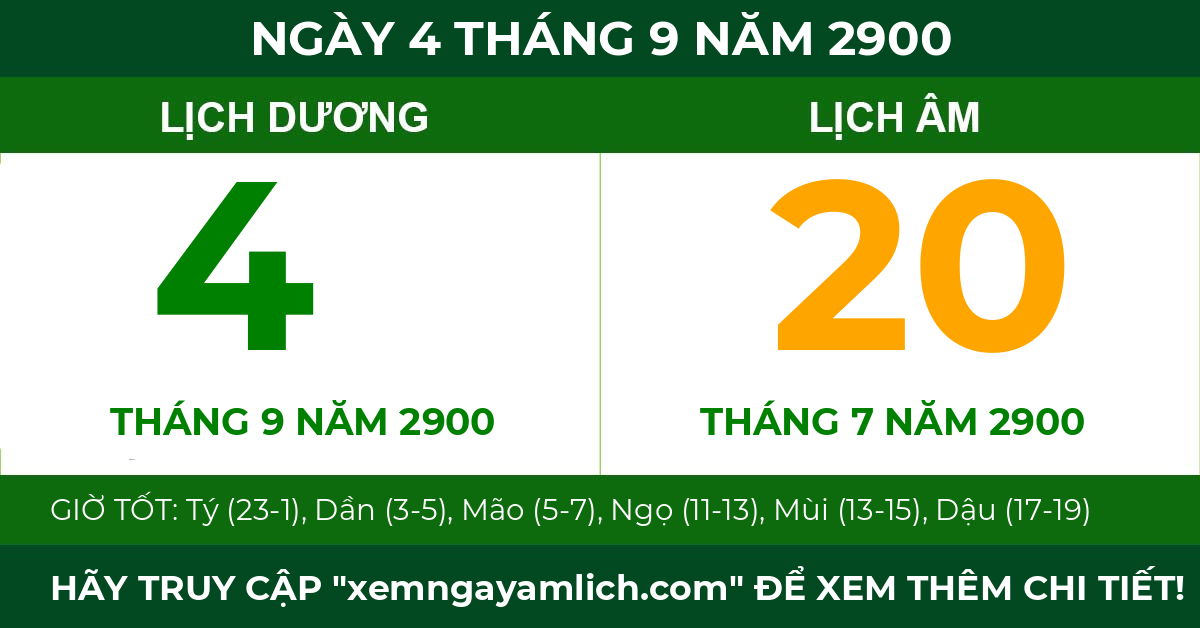 lịch âm ngày 4 tháng 9 năm 2900