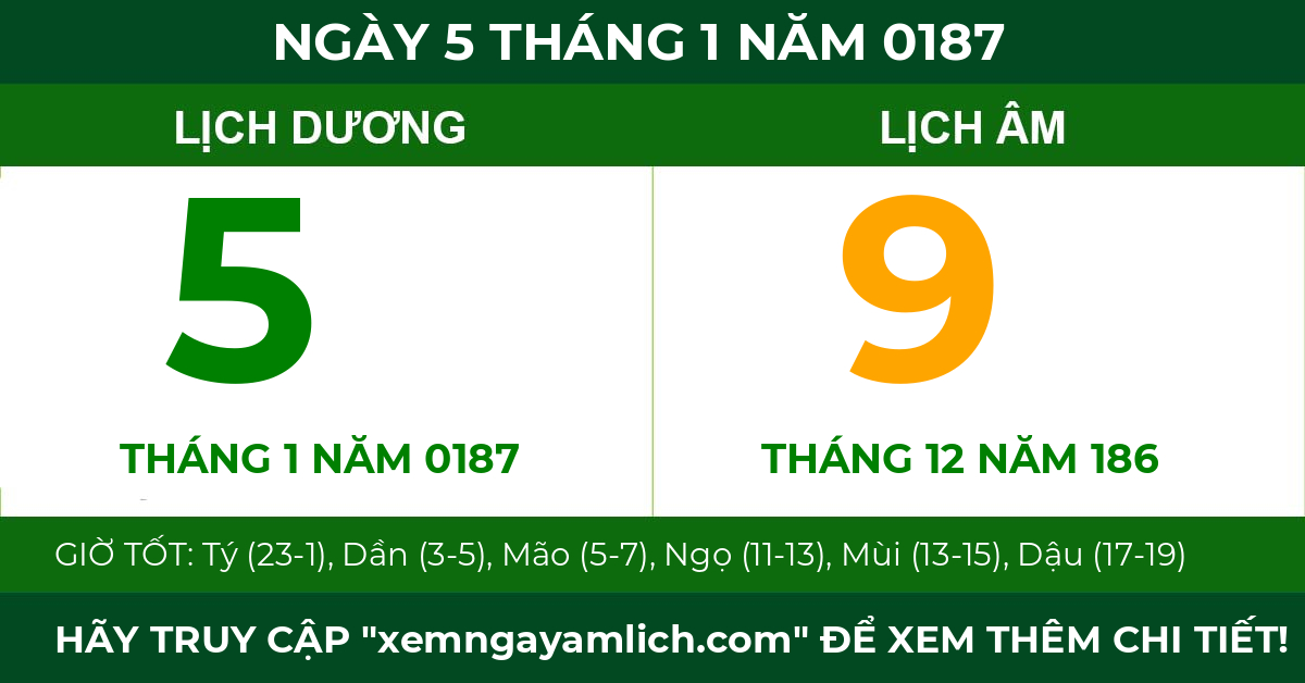 lịch âm ngày 5 tháng 1 năm 0187