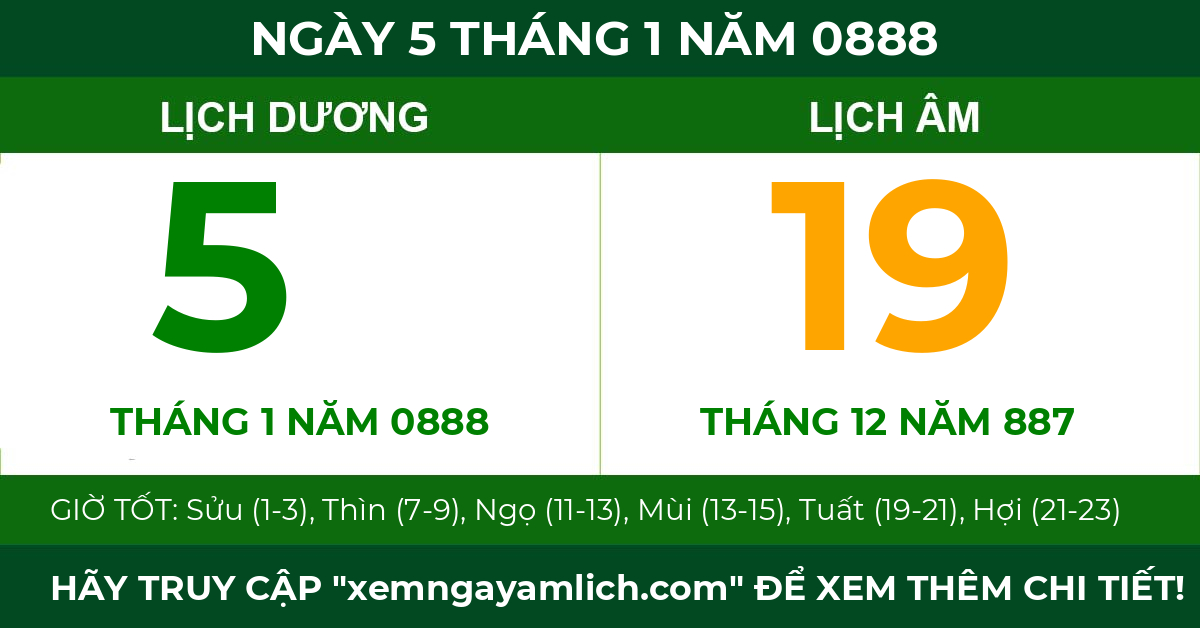 lịch âm ngày 5 tháng 1 năm 0888