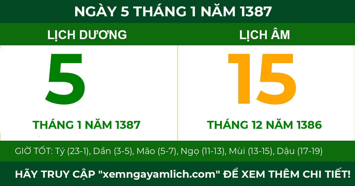 lịch âm ngày 5 tháng 1 năm 1387