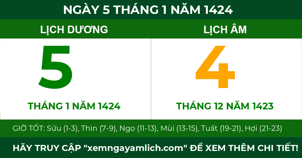 lịch âm ngày 5 tháng 1 năm 1424