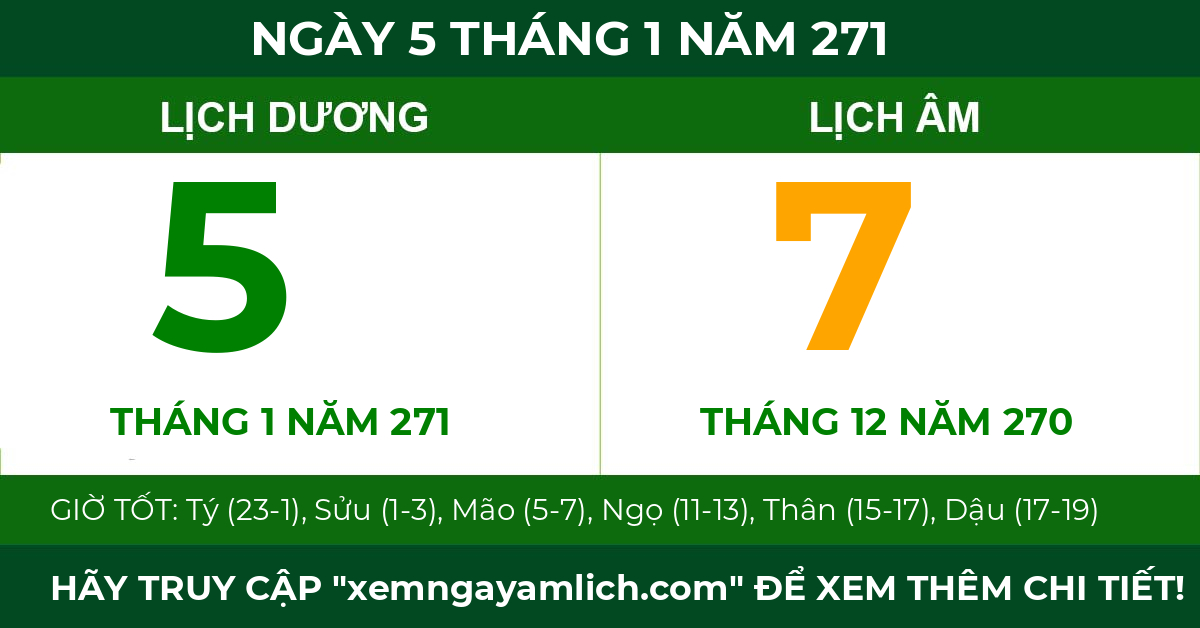 lịch âm ngày 5 tháng 1 năm 271