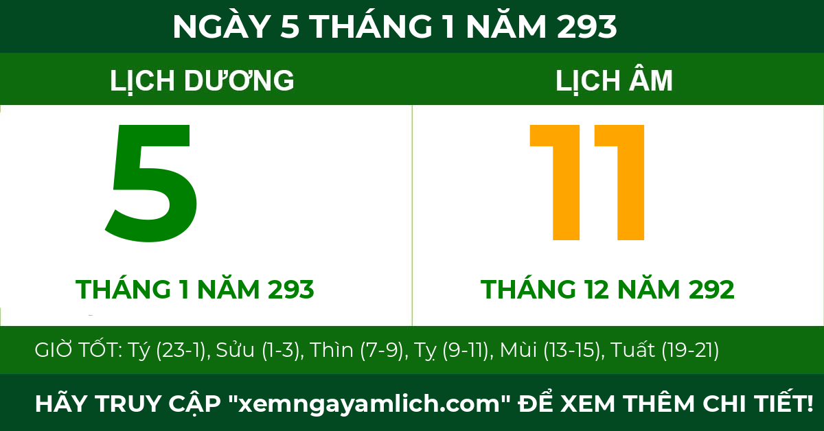 lịch âm ngày 5 tháng 1 năm 293
