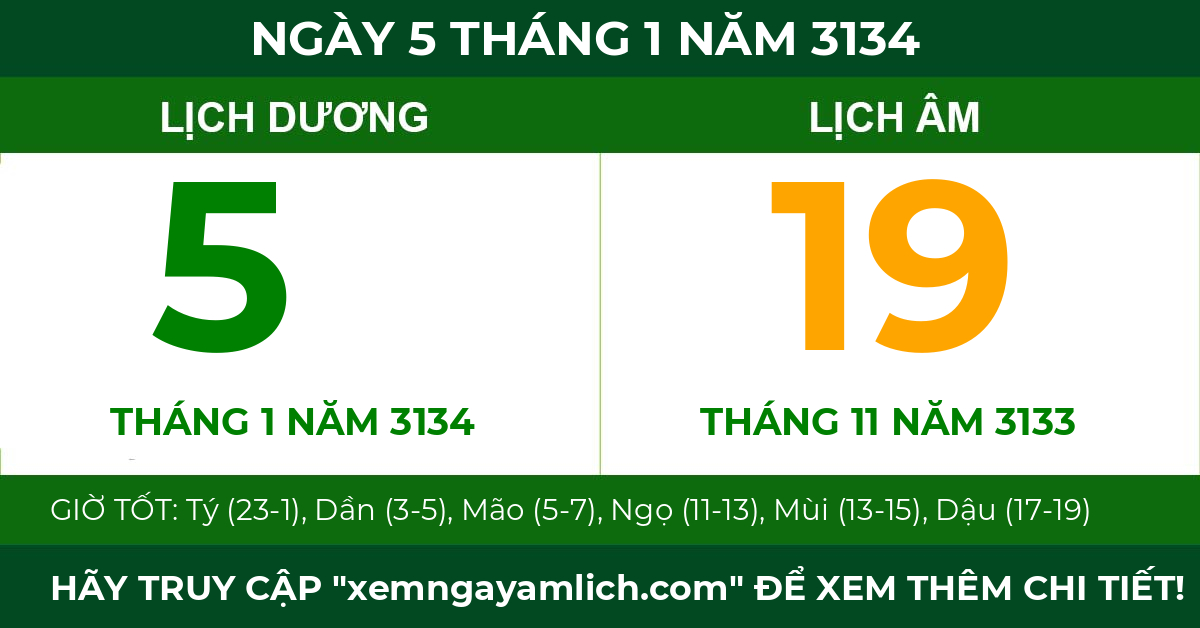 lịch âm ngày 5 tháng 1 năm 3134