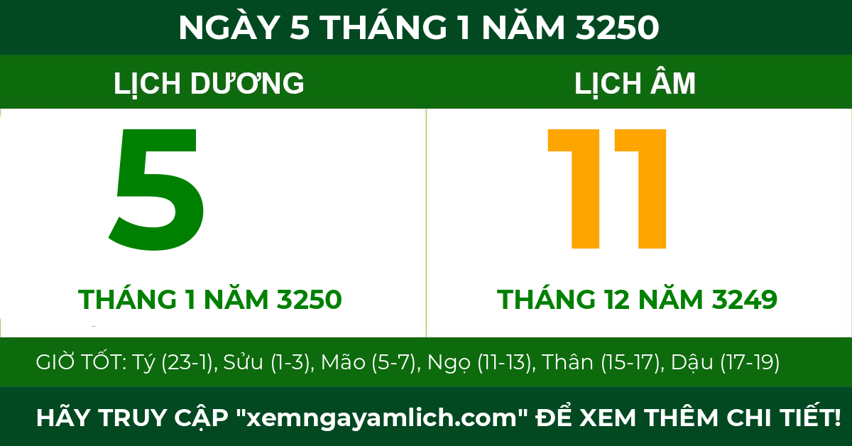 lịch âm ngày 5 tháng 1 năm 3250