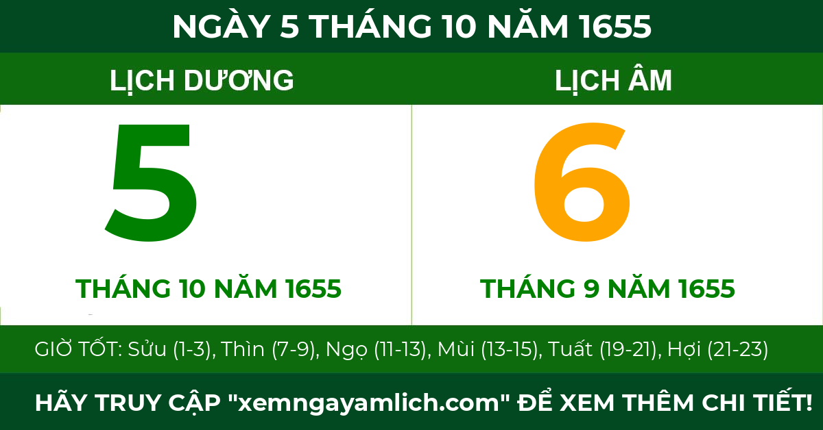 lịch âm ngày 5 tháng 10 năm 1655