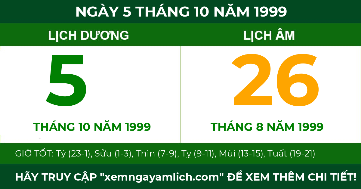 lịch âm ngày 5 tháng 10 năm 1999