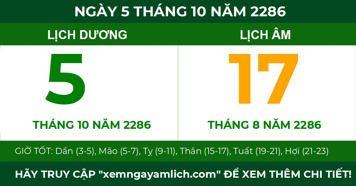 lịch âm ngày 5 tháng 10 năm 2286