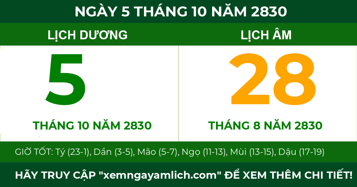 lịch âm ngày 5 tháng 10 năm 2830