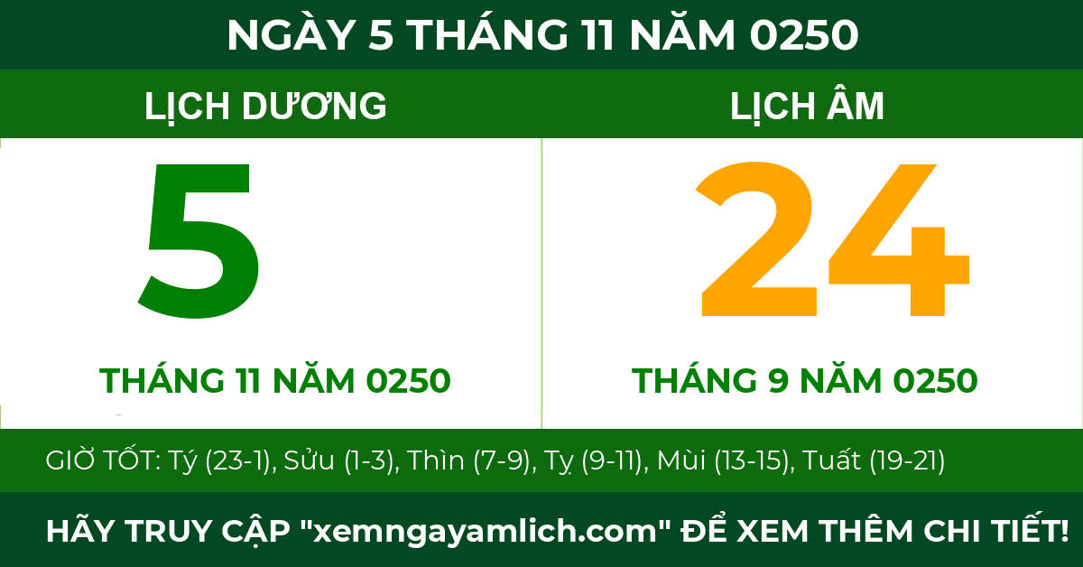 lịch âm ngày 5 tháng 11 năm 0250