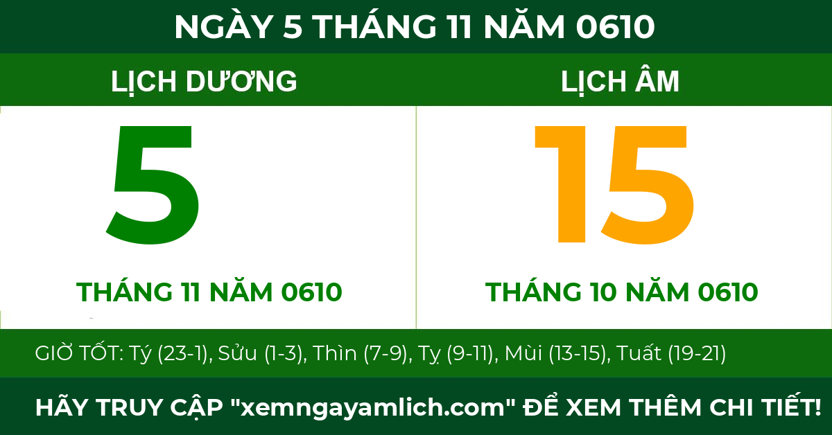 lịch âm ngày 5 tháng 11 năm 0610