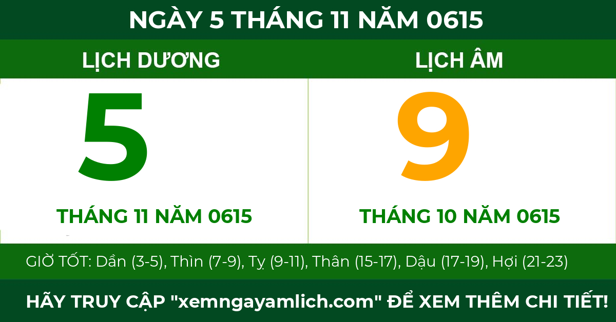 lịch âm ngày 5 tháng 11 năm 0615