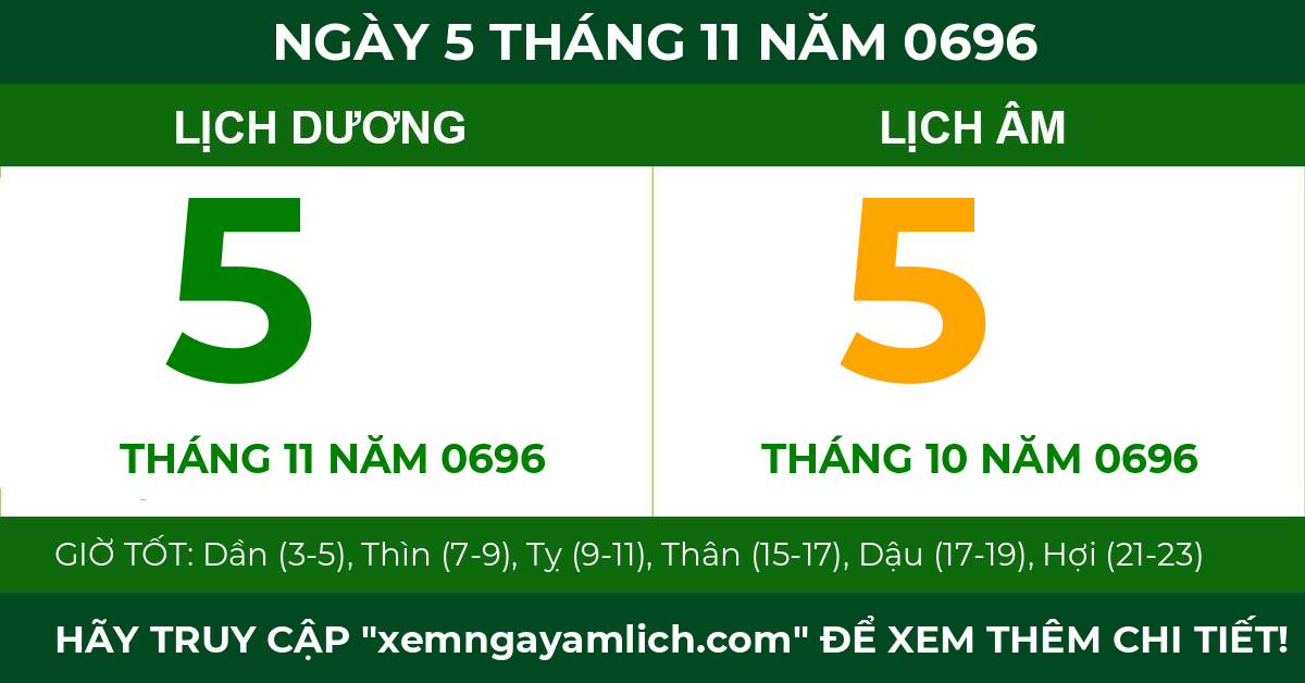lịch âm ngày 5 tháng 11 năm 0696