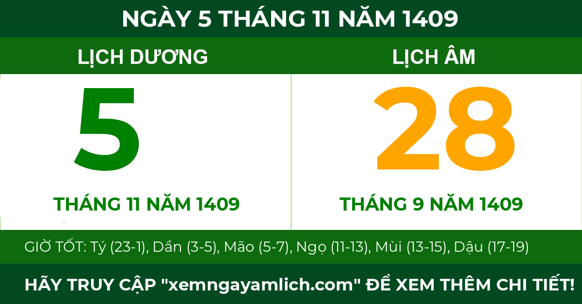 lịch âm ngày 5 tháng 11 năm 1409