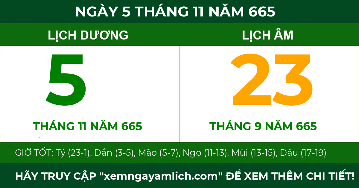 lịch âm ngày 5 tháng 11 năm 665