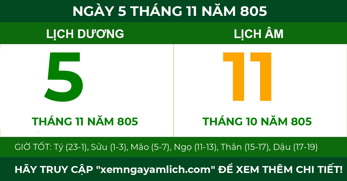 lịch âm ngày 5 tháng 11 năm 805