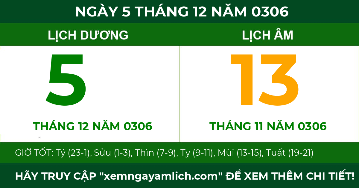 lịch âm ngày 5 tháng 12 năm 0306