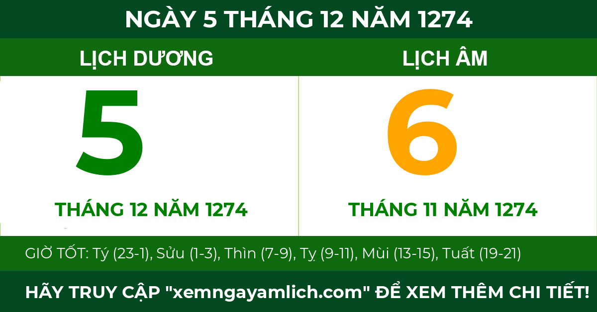 lịch âm ngày 5 tháng 12 năm 1274