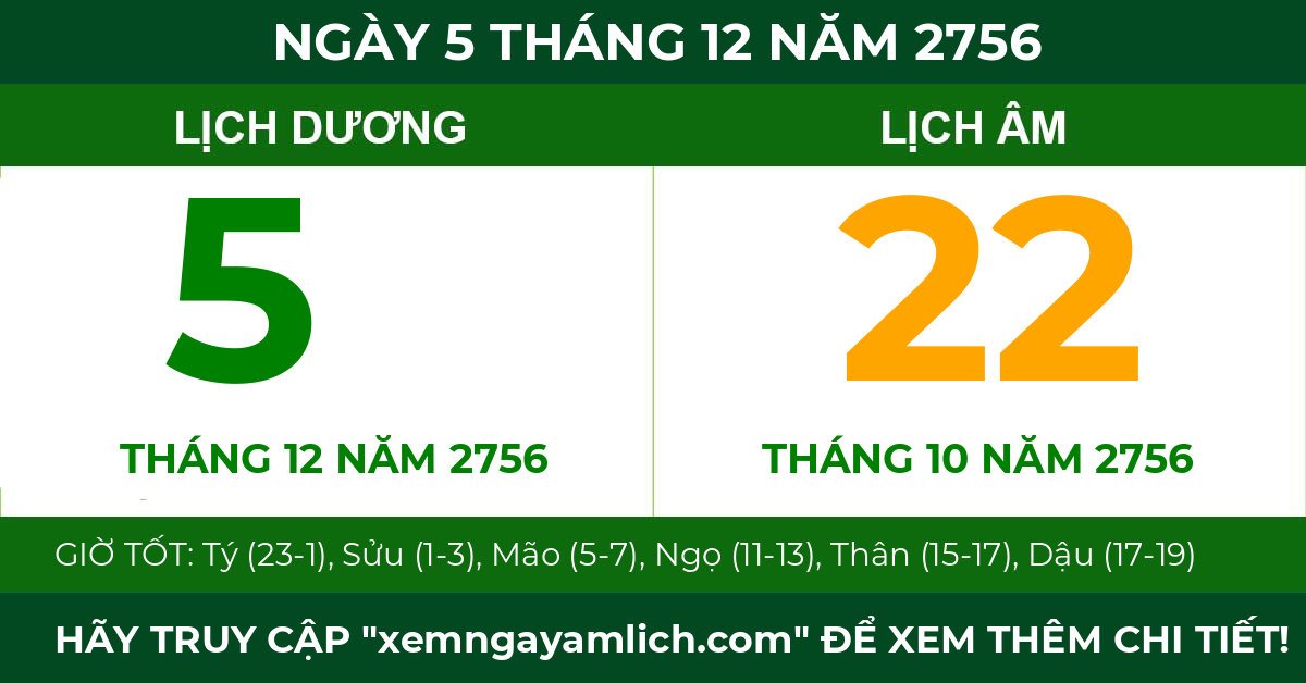 lịch âm ngày 5 tháng 12 năm 2756