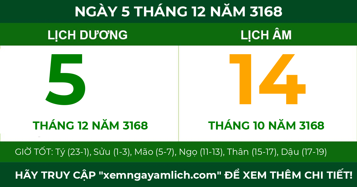 lịch âm ngày 5 tháng 12 năm 3168