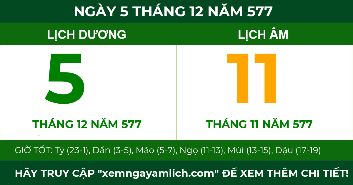 lịch âm ngày 5 tháng 12 năm 577