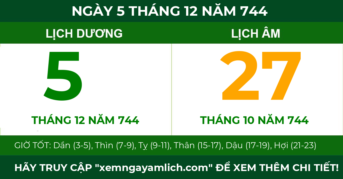 lịch âm ngày 5 tháng 12 năm 744