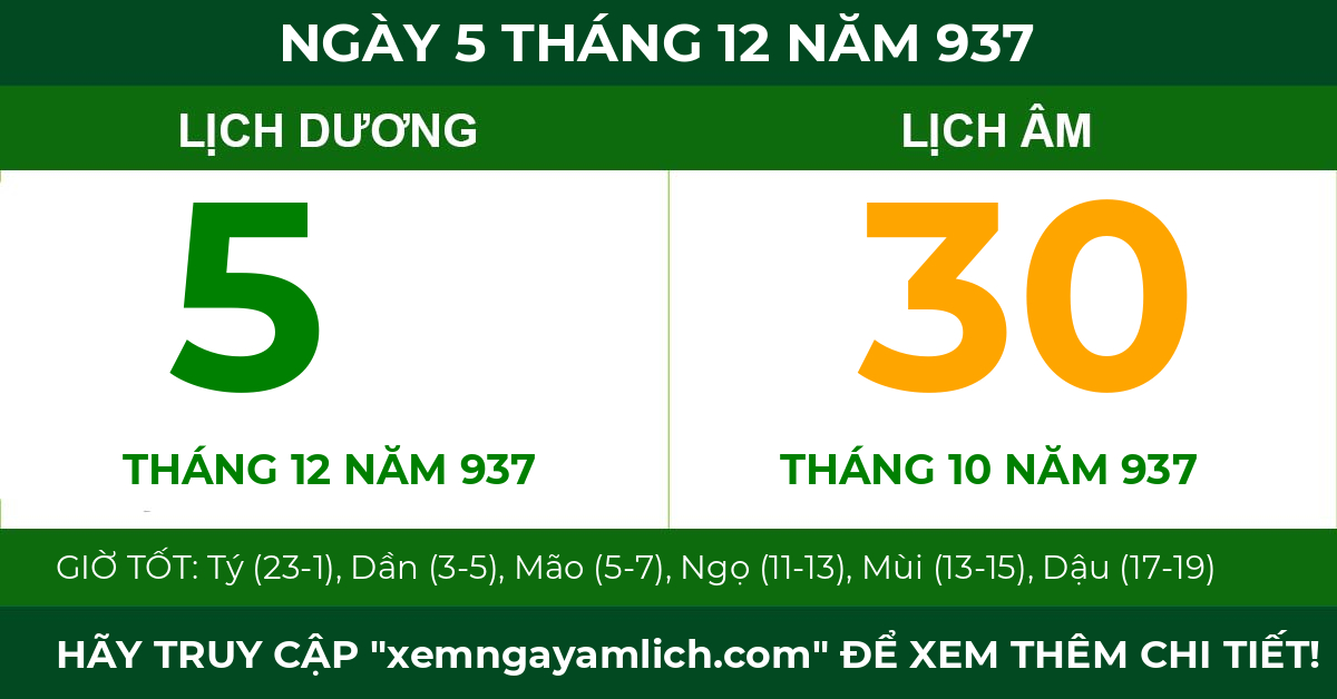 lịch âm ngày 5 tháng 12 năm 937