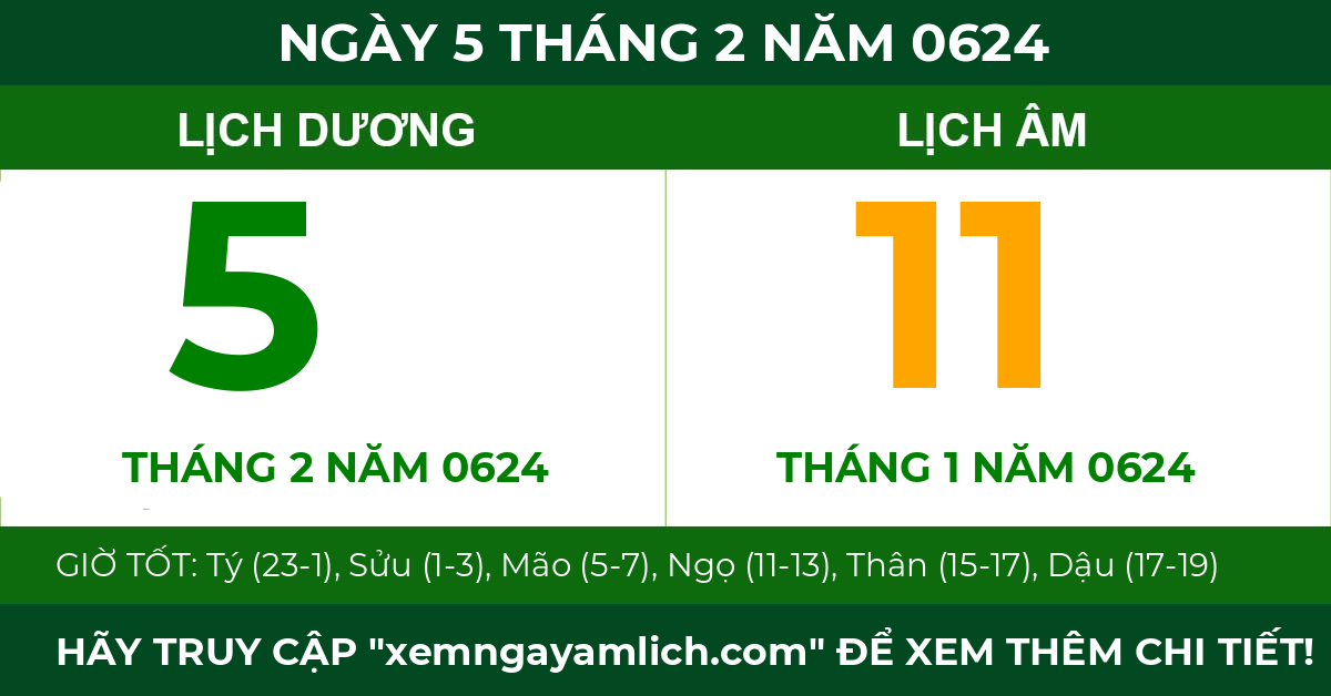 lịch âm ngày 5 tháng 2 năm 0624