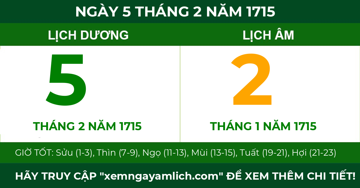 lịch âm ngày 5 tháng 2 năm 1715