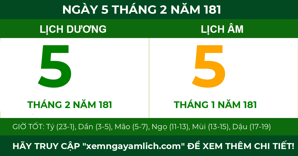 lịch âm ngày 5 tháng 2 năm 181