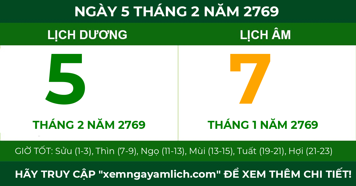 lịch âm ngày 5 tháng 2 năm 2769
