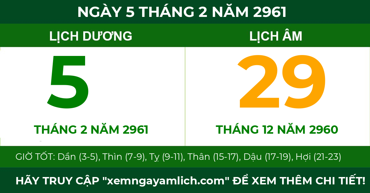 lịch âm ngày 5 tháng 2 năm 2961