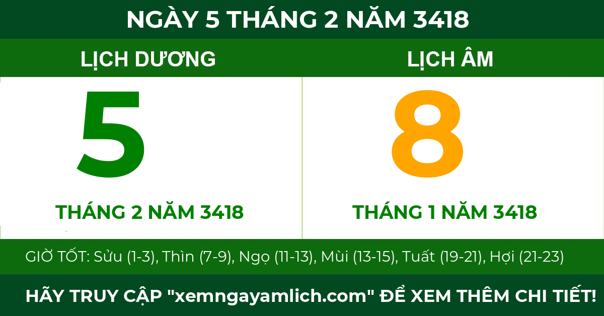 lịch âm ngày 5 tháng 2 năm 3418