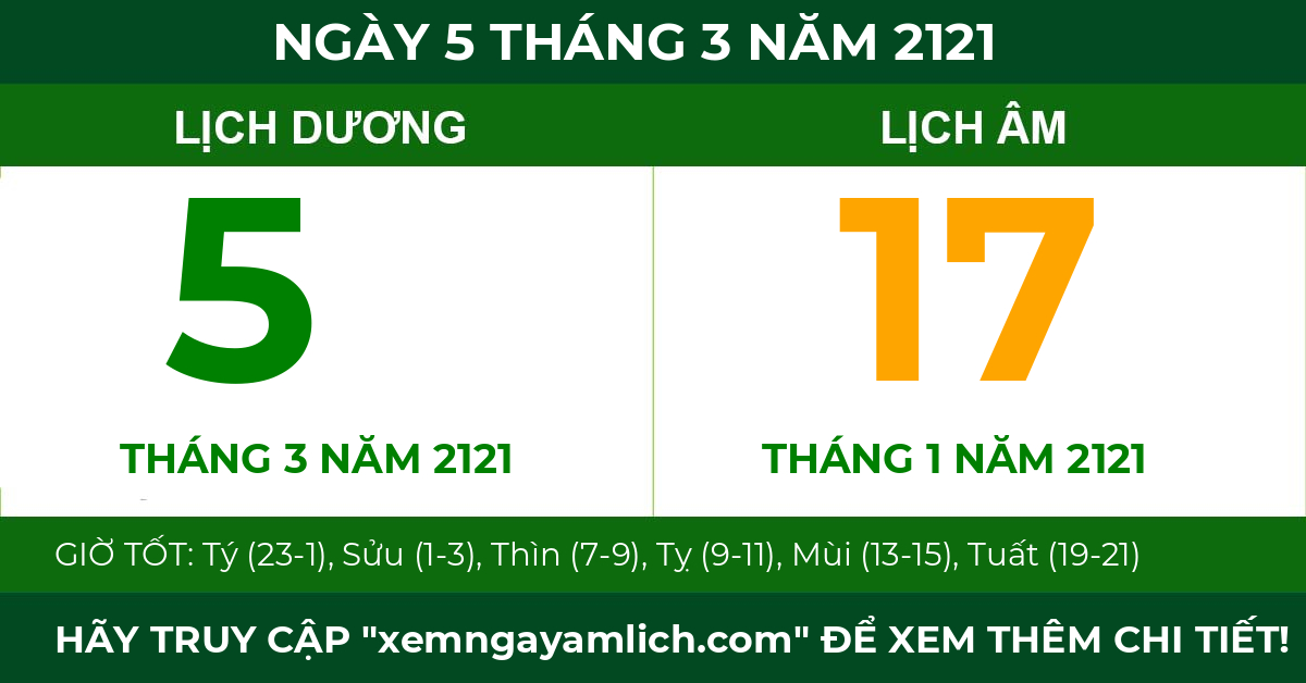 lịch âm ngày 5 tháng 3 năm 2121