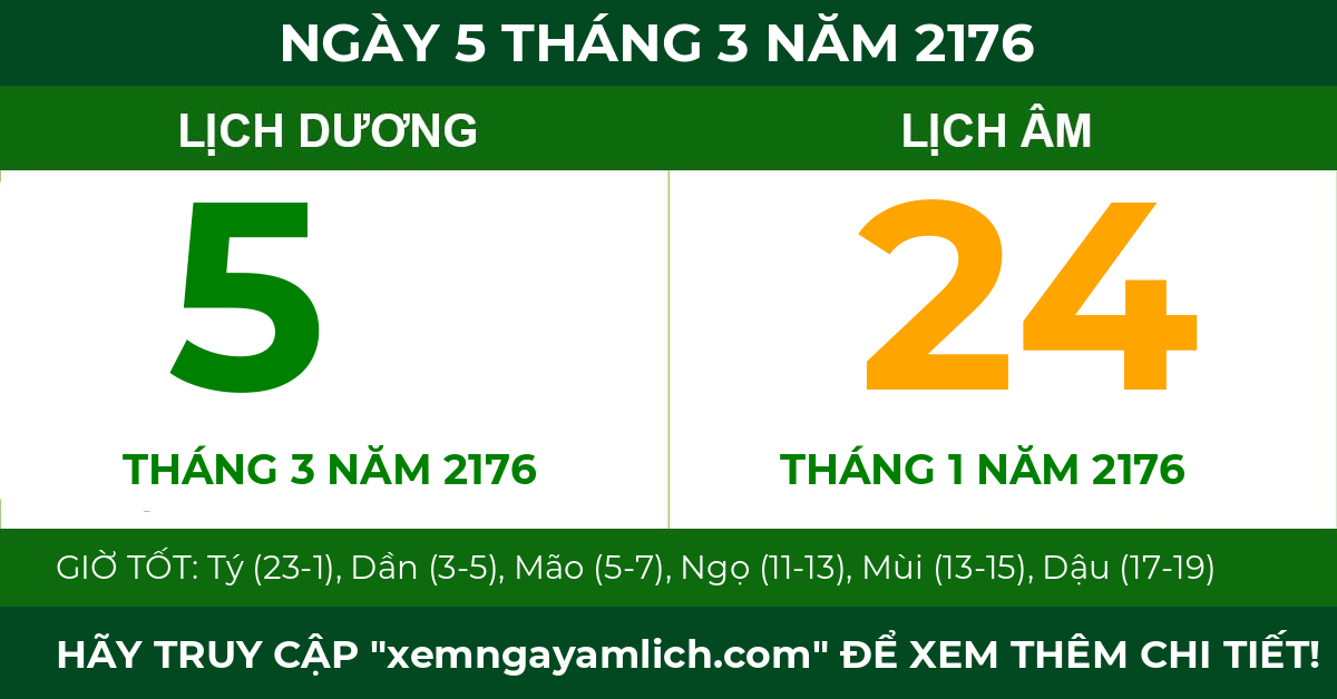 lịch âm ngày 5 tháng 3 năm 2176