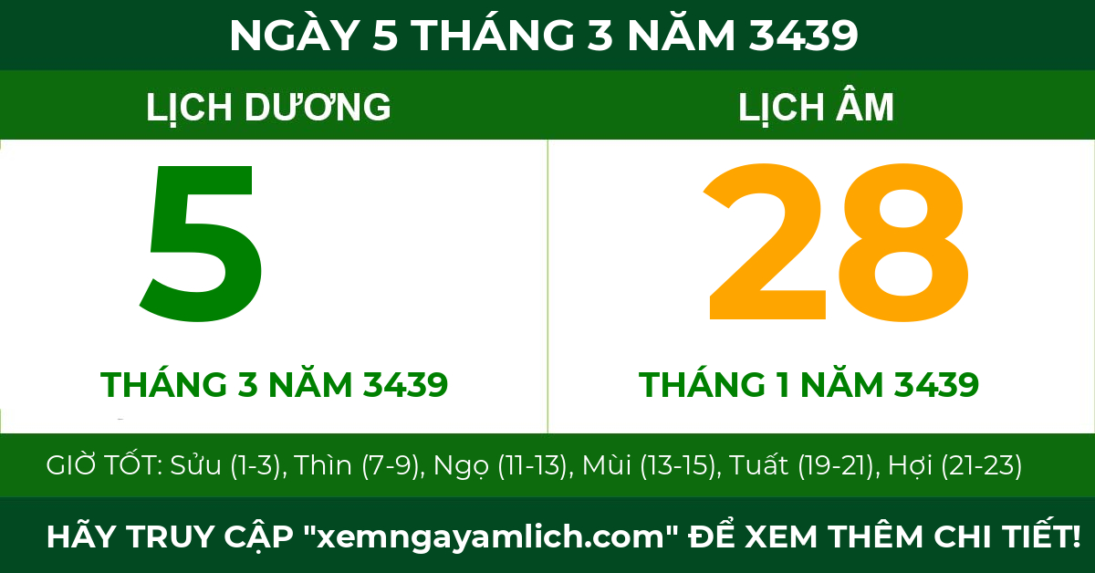 lịch âm ngày 5 tháng 3 năm 3439