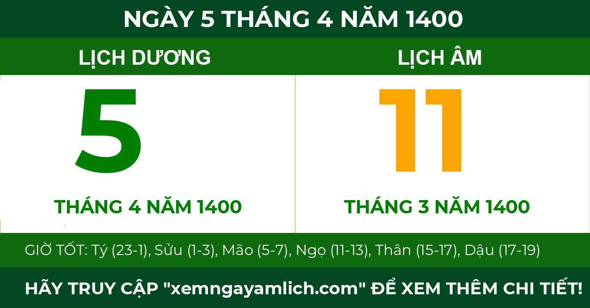 lịch âm ngày 5 tháng 4 năm 1400