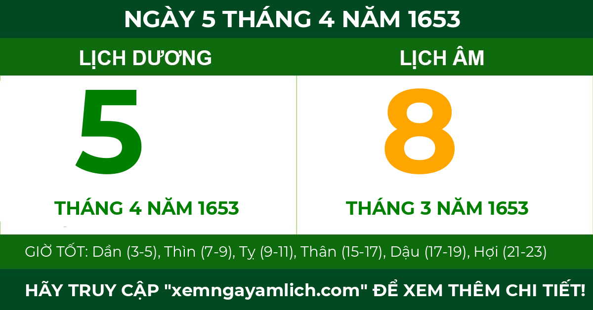 lịch âm ngày 5 tháng 4 năm 1653