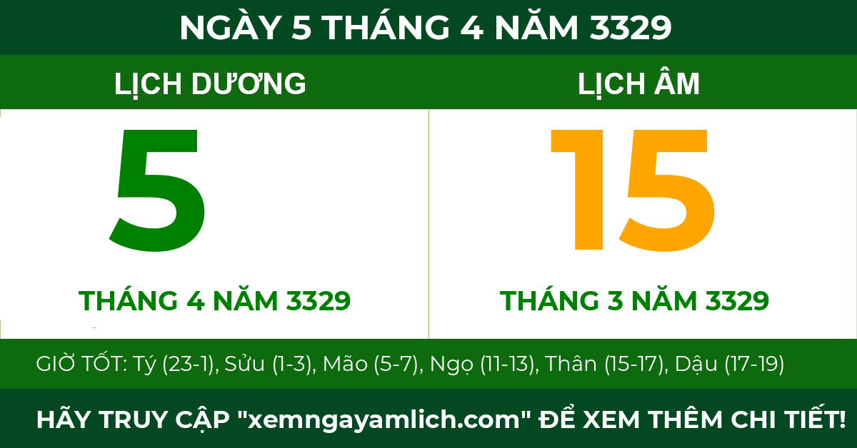 lịch âm ngày 5 tháng 4 năm 3329