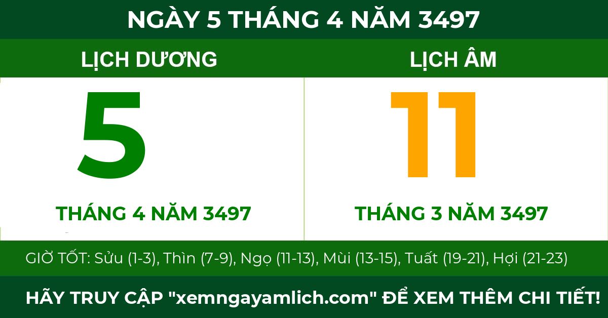 lịch âm ngày 5 tháng 4 năm 3497