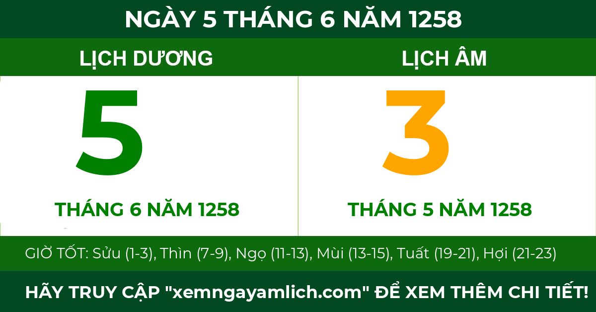 lịch âm ngày 5 tháng 6 năm 1258