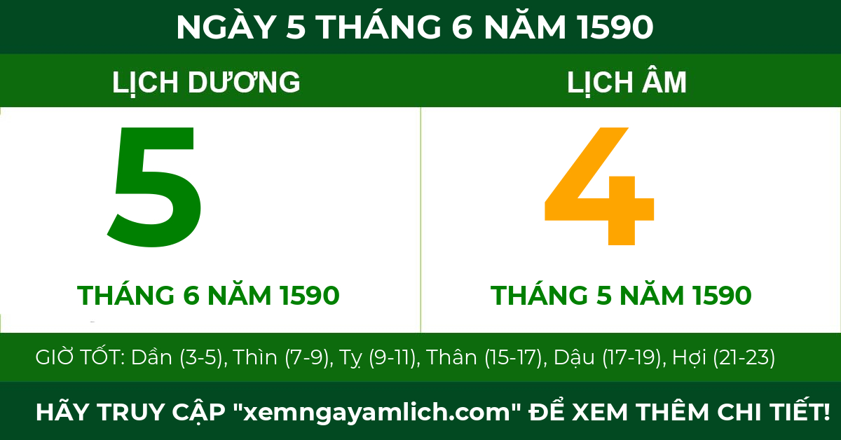 lịch âm ngày 5 tháng 6 năm 1590