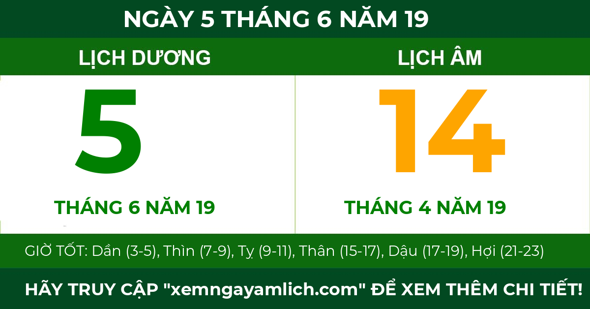 lịch âm ngày 5 tháng 6 năm 19