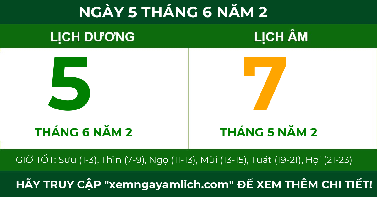 lịch âm ngày 5 tháng 6 năm 2