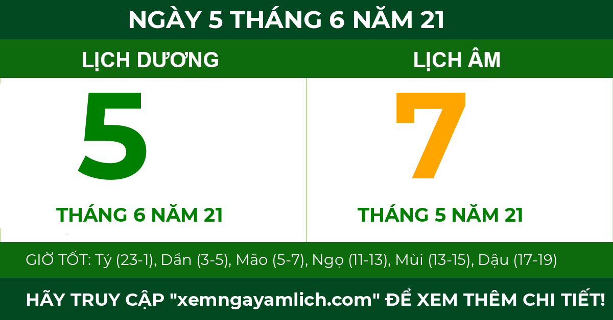 lịch âm ngày 5 tháng 6 năm 21