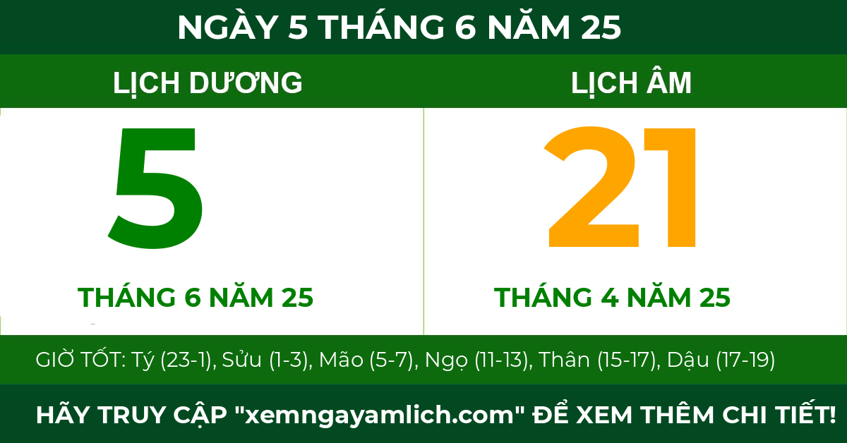 lịch âm ngày 5 tháng 6 năm 25